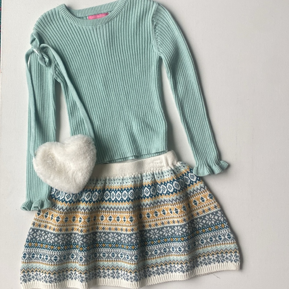 Isaac Mizrahi Toddler Girls Jacquard Sweater Skirt Set With Purse new sz 4-5 Y